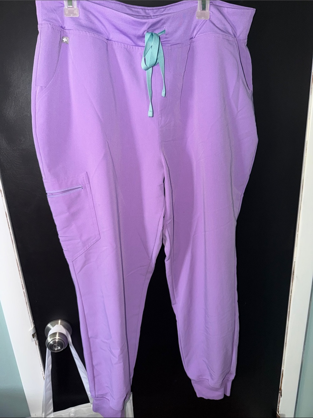 Figs Lavender Jogger Scrub Pants with Teal Drawstring - Women